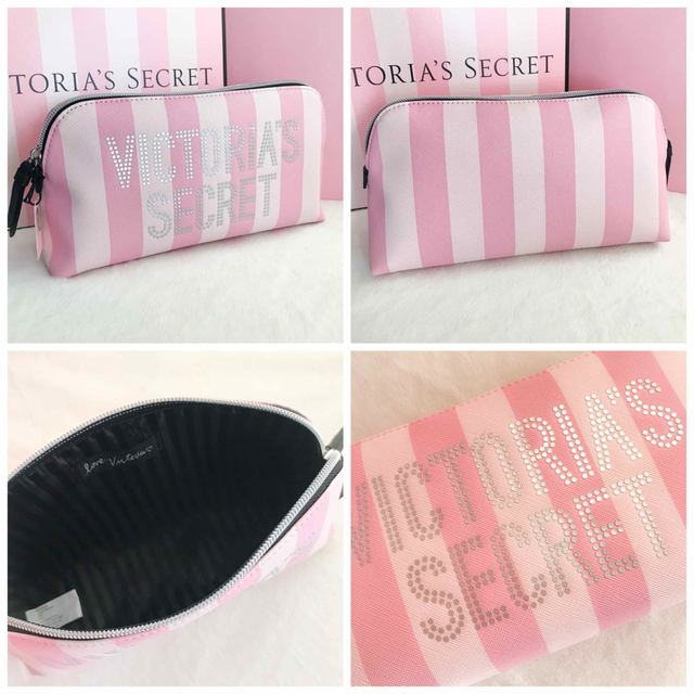 Victoria's Secret(ヴィクトリアズシークレット)の新品＊ヴィクトリア シークレット＊ポーチ/メイクバッグ＊ピンクストライプ レディースのファッション小物(ポーチ)の商品写真