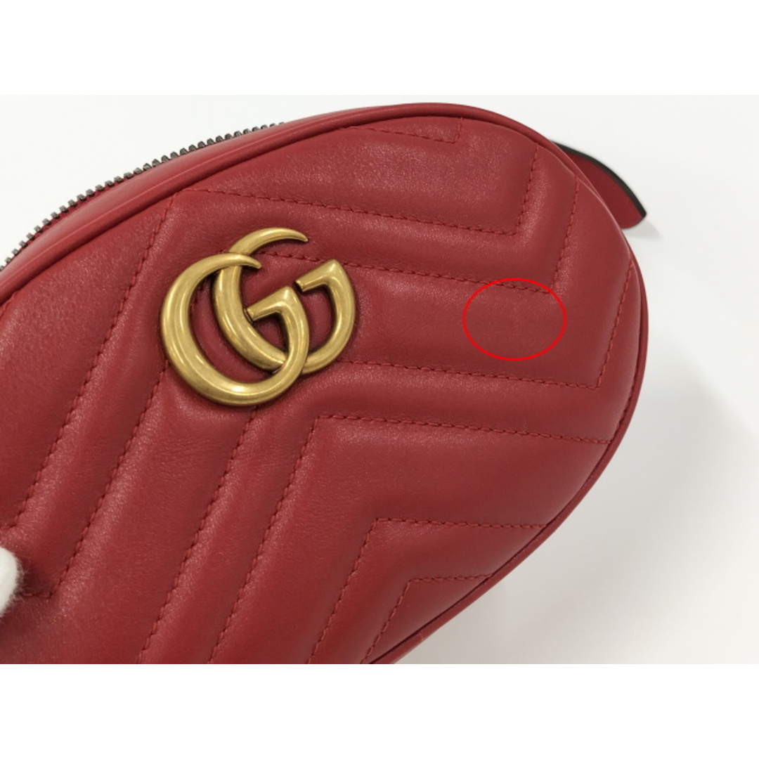 Gucci(グッチ)のGUCCI ボディバッグ ウエストポーチ GGマーモント レザー レッド レディースのバッグ(ボディバッグ/ウエストポーチ)の商品写真