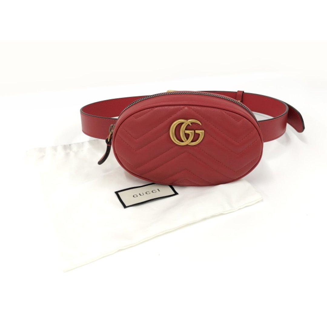 Gucci(グッチ)のGUCCI ボディバッグ ウエストポーチ GGマーモント レザー レッド レディースのバッグ(ボディバッグ/ウエストポーチ)の商品写真