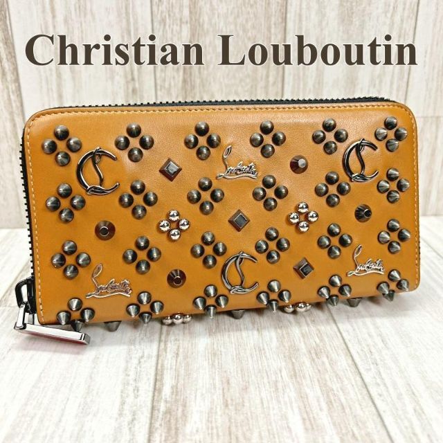 美品 Christian Louboutin ルブタン Panettone パネトーネ ラウンドジップ 長財布 ベージュ スパイクスタッズ 