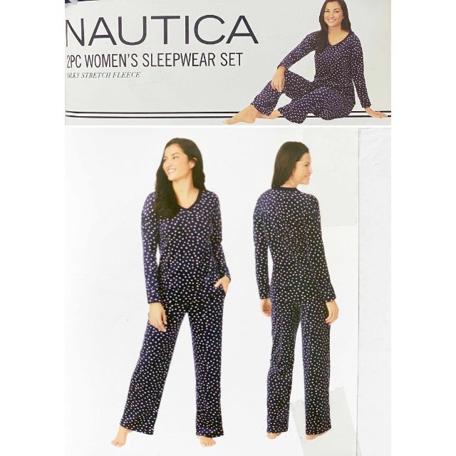 NAUTICA(ノーティカ)の新品 L ★ NAUTICA ノーティカ フリース Vネック パジャマ 上下 N レディースのルームウェア/パジャマ(パジャマ)の商品写真