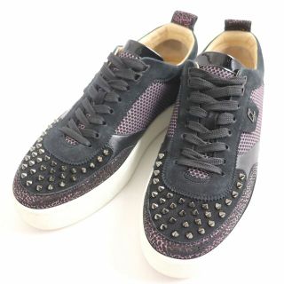 クリスチャンルブタン(Christian Louboutin)の美品■伊製 クリスチャンルブタン HAPPYRUI SPIKES FLAT ハッピールイ スパイク スウェードレザー スニーカー ブラック 42 1/2 メンズ(スニーカー)