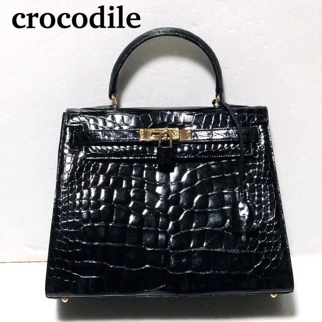 シャイニークロコダイル ハンドバッグ/CROCODILE/シャイニング 本ワニ