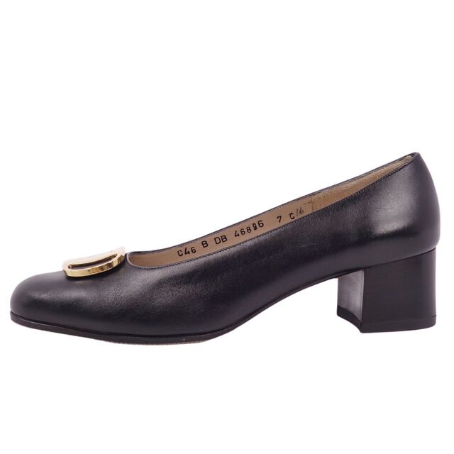 美品 サルヴァトーレ フェラガモ Salvatore Ferragamo パンプス ヴァラ金具 カーフレザー ヒール シューズ 靴 レディース  7C(24.5cm相当) ブラック