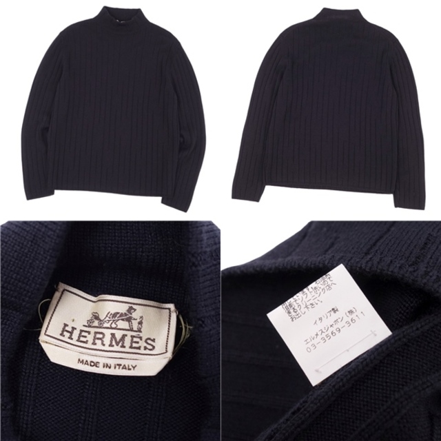 美品 エルメス HERMES ニット セーター ウール シルク カシミヤ モックネック メンズ トップス M ブラック