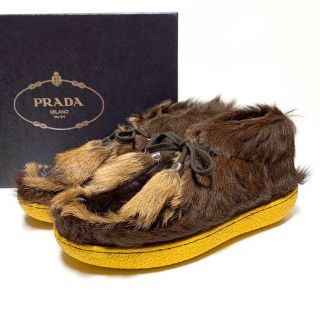 プラダ(PRADA)の☆未使用 プラダ 18aw コレクション ファー モカシンブーツ イタリア製(ブーツ)