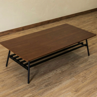 棚付き折れ脚テーブル Luster 120×60 ウォールナット(ローテーブル)