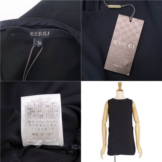 Gucci(グッチ)の未使用 グッチ GUCCI シャツ ブラウス ノースリーブ 無地 サイドジップ トップス レディース 36(S相当) ブラック レディースのトップス(シャツ/ブラウス(半袖/袖なし))の商品写真
