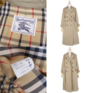 美品 Vintage バーバリー Burberrys コート トレンチコート コットン100% 裏チェック アウター レディース 9A4(M相当) ベージュカーキ