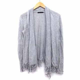 マウジー(moussy)のマウジー moussy トッパー カーディガン 総柄 フリンジ 長袖 F グレー(カーディガン)