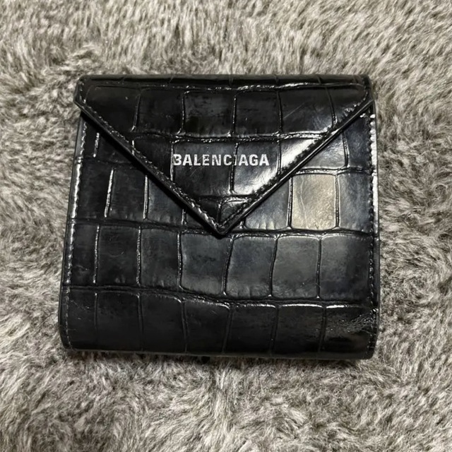 BALENCIAGA バレンシアガ　クロコ 型押し 2つ折り 財布 ブラック