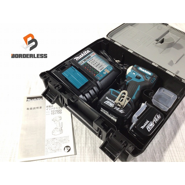 ☆未使用品☆makita マキタ 14.4V 充電式インパクトドライバ TD162DRGX 青/ブルー バッテリー2個(6.0Ah) 充電器 ケース付 66768