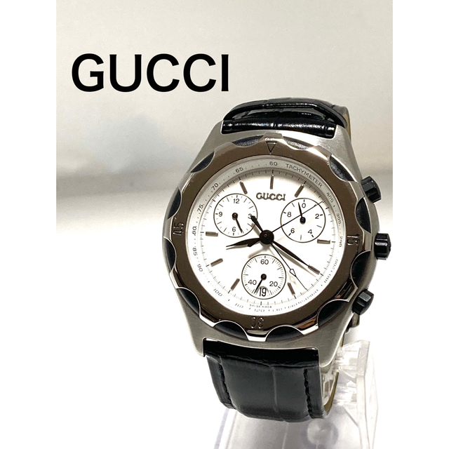 Gucci(グッチ)の【付属品完備】GUCCI グッチ　電池&ベルト新品　メンズ腕時計　クロノグラフ メンズの時計(腕時計(アナログ))の商品写真