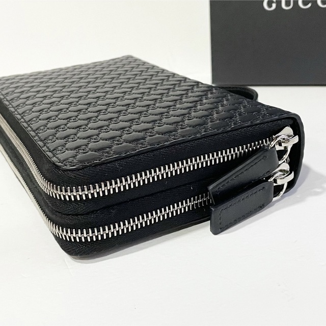GUCCI】グッチシマレザー セカンドバッグ ダブルファスナー ブラック-