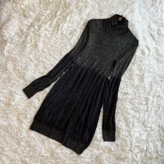 GUCCI 黒レース シルク レザー ワンピサイズ40 9号 ワンピース ミニ