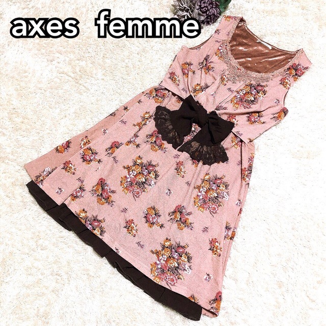 axes femme(アクシーズファム)の126★axes  femme  ニット　ジャンパースカート　花柄　M レディースのスカート(その他)の商品写真