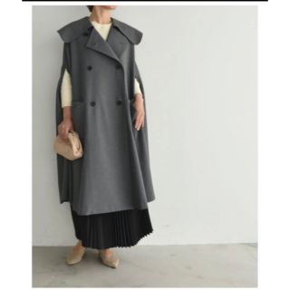 Drawer - 美品 DRAWER ウールケヌキロングノーカラーコート 34 BLAMINK