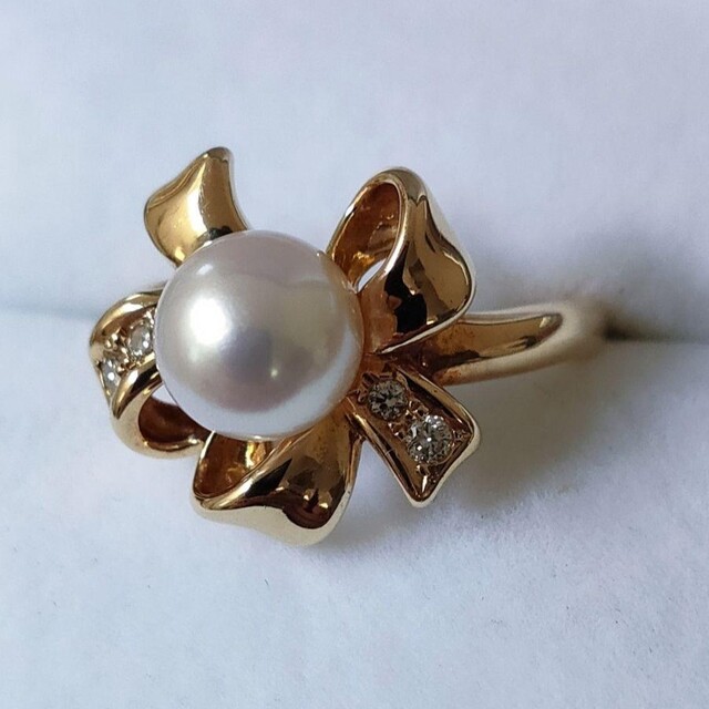 田崎真珠 ダイヤモンド×パール リング K18YG 0.07ct 6.3g | www
