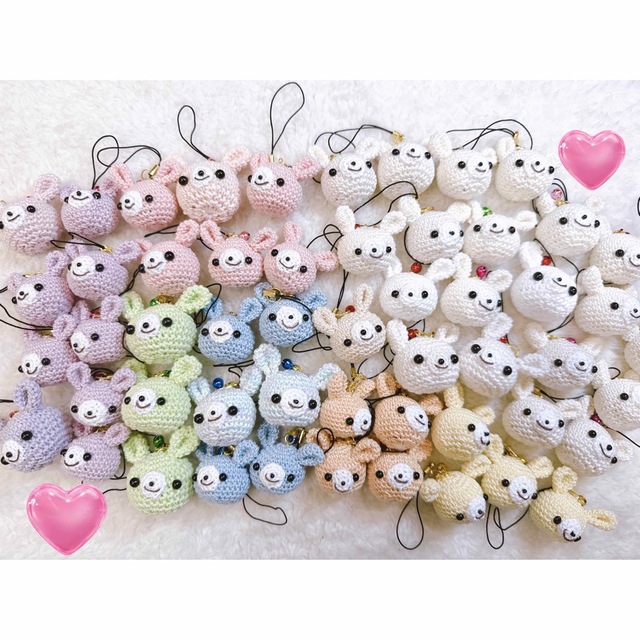 うさぎのストラップ☆うさまる☆あみぐるみ ハンドメイドのアクセサリー(その他)の商品写真