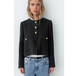 ザラ(ZARA)のzara ダークグレージャケット(ノーカラージャケット)