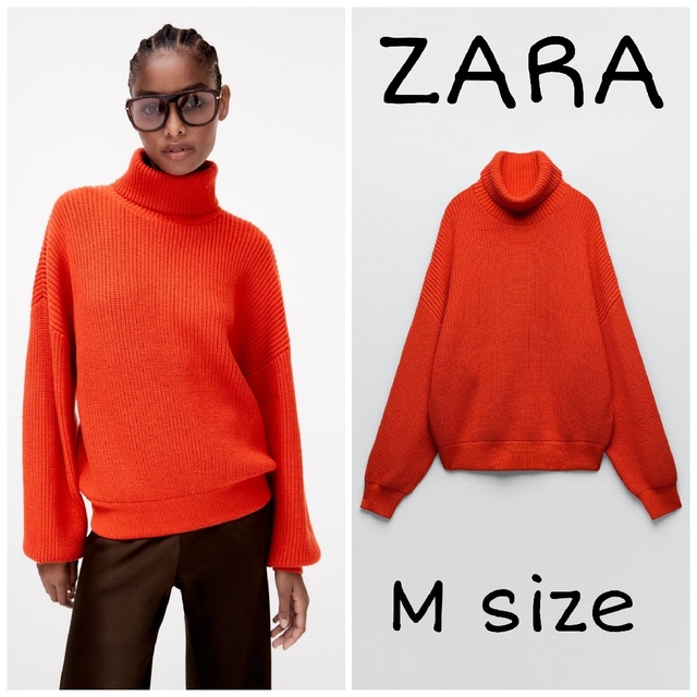 ZARA　ハイネックニットセーター　Mサイズ　オレンジ