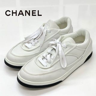 シャネル(CHANEL)の6111 シャネル レザー ココマーク ロゴ スニーカー ホワイト(スニーカー)