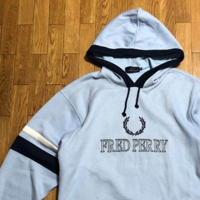 90s 日本製 FRED PERRY プルオーバー パーカー 水色 M