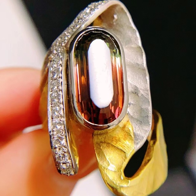 大人気 天然トルマリン ダイヤ リング7.6ct k18/pt900 ^ リング(指輪