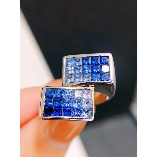 天然 ブルーサファイア ダイヤ リング2.85ct k18 ^ギフト