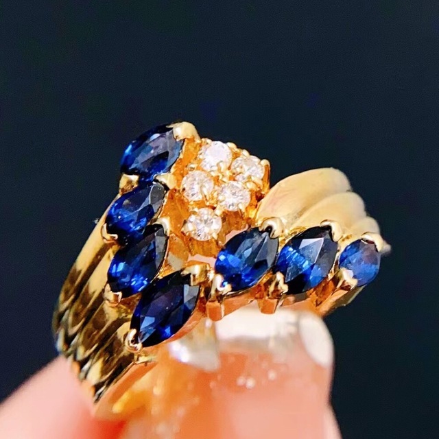 新着 天然 ブルーサファイア ダイヤ リング1.23ct k18 ^ リング(指輪 ...