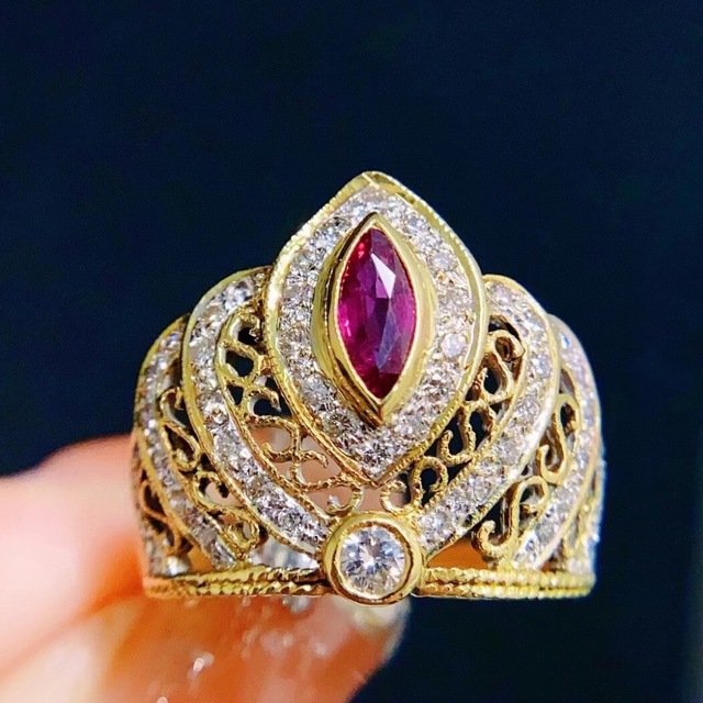 豪華 リング ダイヤモンド ルビー 天然 0.38ct ^ k18 リング(指輪