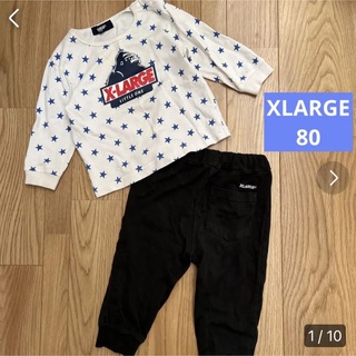 エクストララージ(XLARGE)のXLARGE ロンT 長袖Tシャツトップス　星　白　＆　パンツ　黒　80 セット(Ｔシャツ)