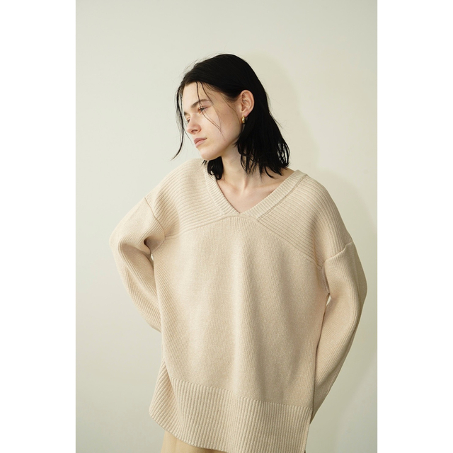 トップスCLANE 2023ss W FACE CUT NECK WIDE KNIT