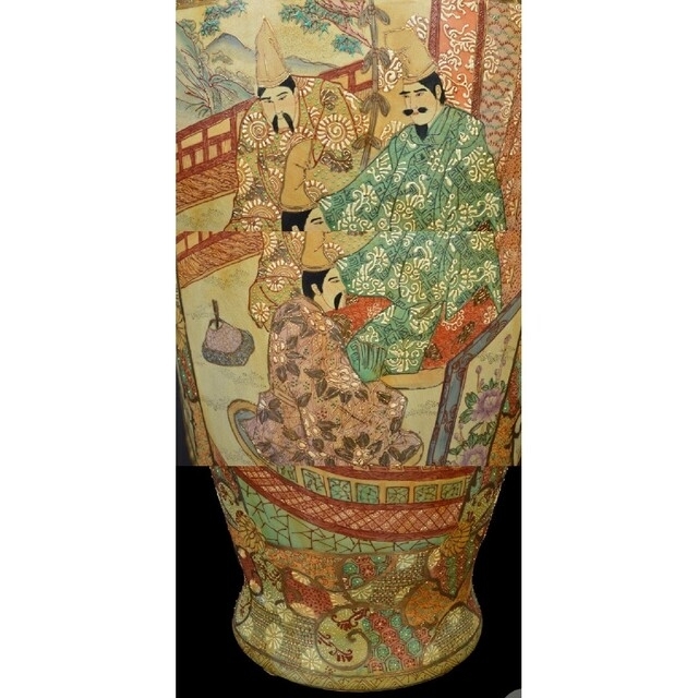 【大型96cm 美品】薩摩 豪華絢爛 金襴手 大名花唐草細密絵付付大花瓶 飾り壷