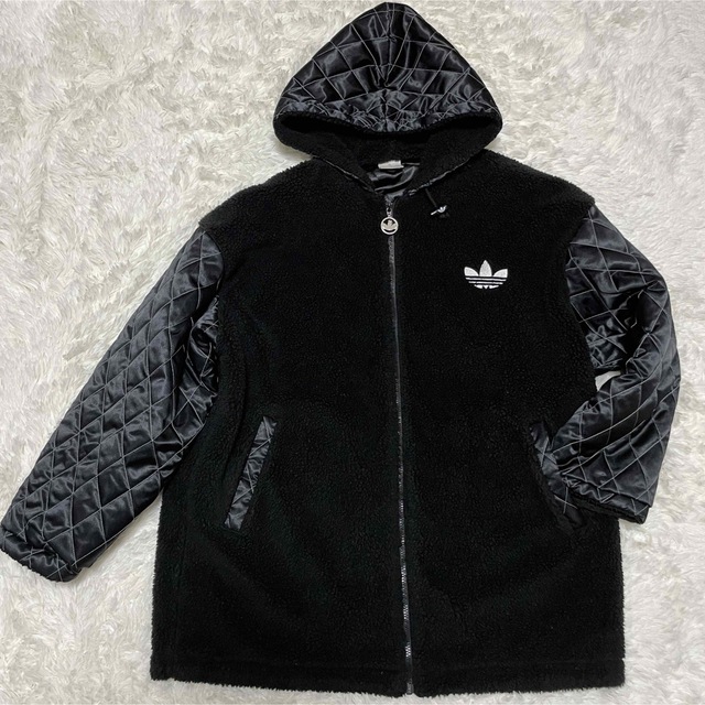 90s adidas デサント製 ボア キルティング切替 ブルゾン 背面刺繍ロゴ