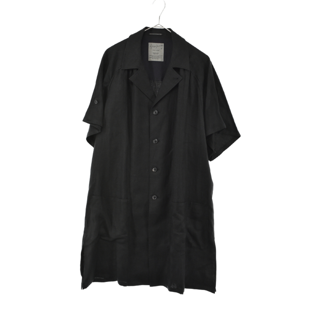 Yohji Yamamoto POUR HOMME ヨウジヤマモト プールオム 19SS HH-D20-314 リネン ギャザー 半袖 ロングシャツ ブラック