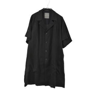 ヨウジヤマモト(Yohji Yamamoto)のYohji Yamamoto POUR HOMME ヨウジヤマモト プールオム 19SS HH-D20-314 リネン ギャザー 半袖 ロングシャツ ブラック(シャツ)