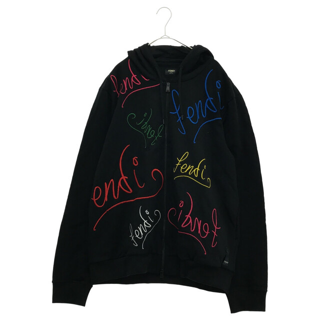 FENDI フェンディ 21AW ARTIST ALLOVER HOODIE アーティスト プリント ジップアップ スウェット パーカー ブラック FY0984 AH0W