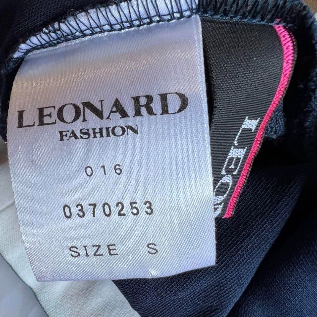 【美品】LEONARD ドッキング花柄ワンピース ネイビー カンカン素材 S