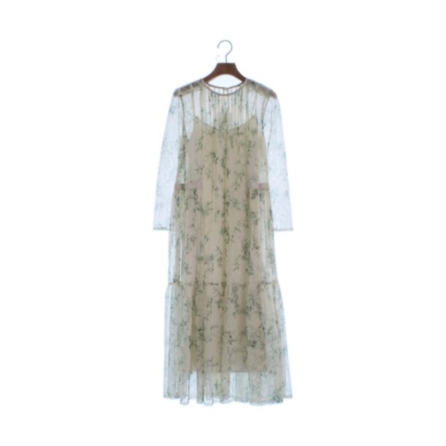 JILLSTUART(ジルスチュアート)のJILLSTUART ワンピース 2(M位) ベージュx緑(花柄) 【古着】【中古】 レディースのワンピース(ひざ丈ワンピース)の商品写真