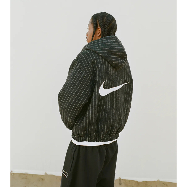 M NIKE x Stussy ストライプウールジャケット 新品 黒 ナイキ