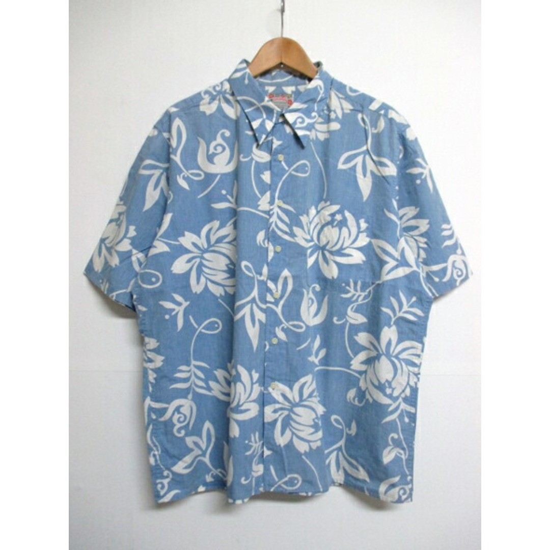 レインスプーナー "花柄" コットン ハワイアンアロハシャツ 半袖 サイズ:XL ブルー