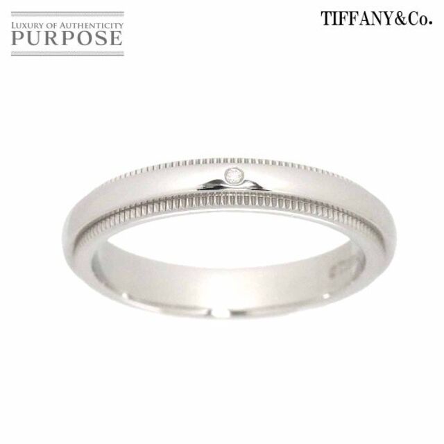Tiffany & Co. - ティファニー TIFFANY&Co. ミルグレイン バンド 9号 リング ダイヤ 1P 幅3mm Pt プラチナ 指輪 VLP 90180543