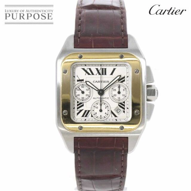 Cartier - カルティエ Cartier サントス100 コンビ XL クロノグラフ W20091X7 メンズ 腕時計 シルバー 文字盤 K18YG 自動巻き Santos 100 VLP 90181498