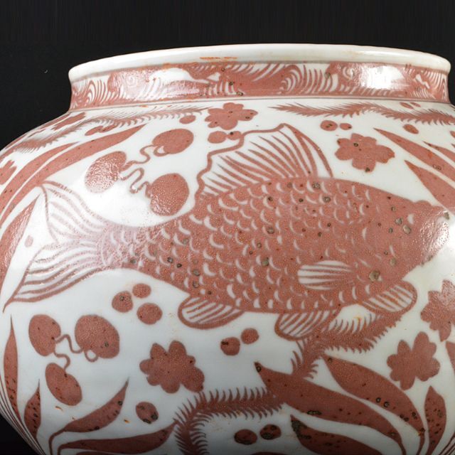 中国 釉裏紅 魚藻文瓶 壷 高さ約29.5cm C R5456B 中国 釉裏紅 魚藻文瓶 壷 高さ約29.5cm C R5456B