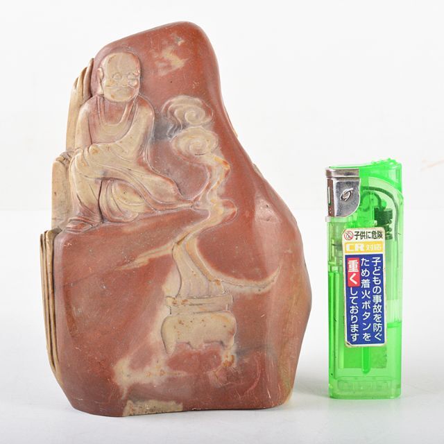 中国　玉石寿山石彫刻　達磨像　人物像　置物　C　R5457