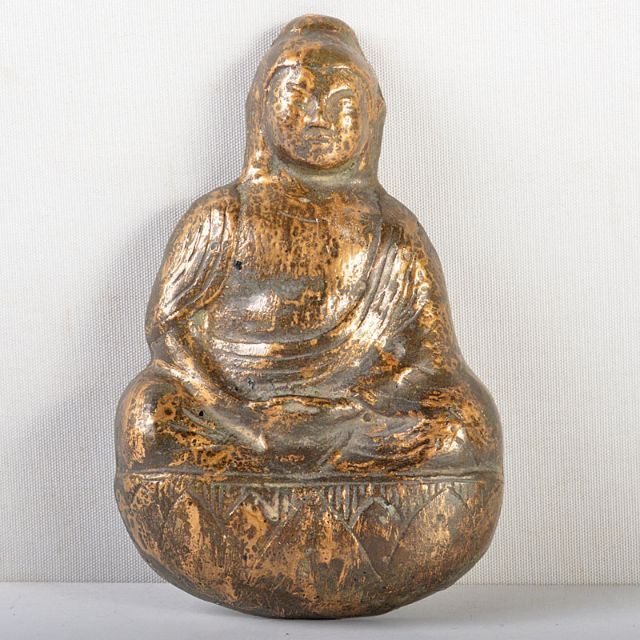 仏教美術 古銅鍍金 観音坐像 仏像 懸仏 V R5463-