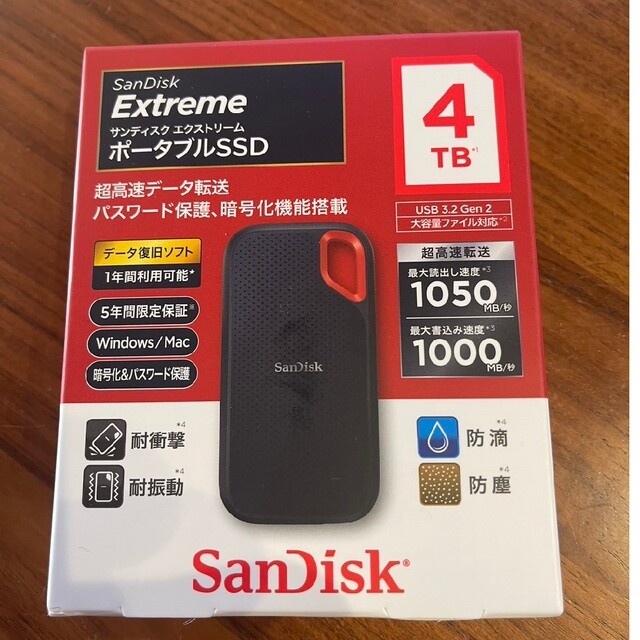 新品未開封！SanDisk Extreme ポータブルSSD 4TB - PC周辺機器