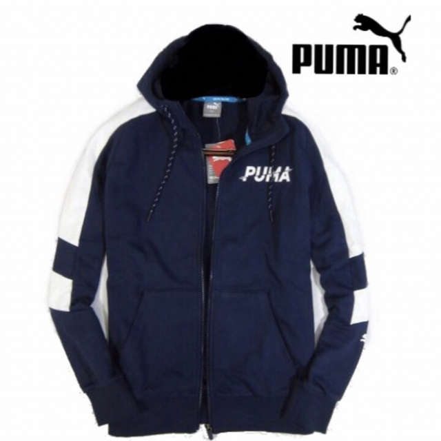 【PUMA/プーマ】スウェットパーカ ジップアップパーカー メンズLサイズ（紺）