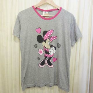 ディズニー(Disney)の【中古】レディース EURO Disney Minnie Mouse /ユーロ ディズニー ミニーマウス 半袖 リンガー プリント Tシャツ グレー×ピンク【サイズ：レディース L位】(Tシャツ(半袖/袖なし))